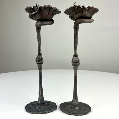 Hand Forged Industrial Flower Shaped Candle Holders