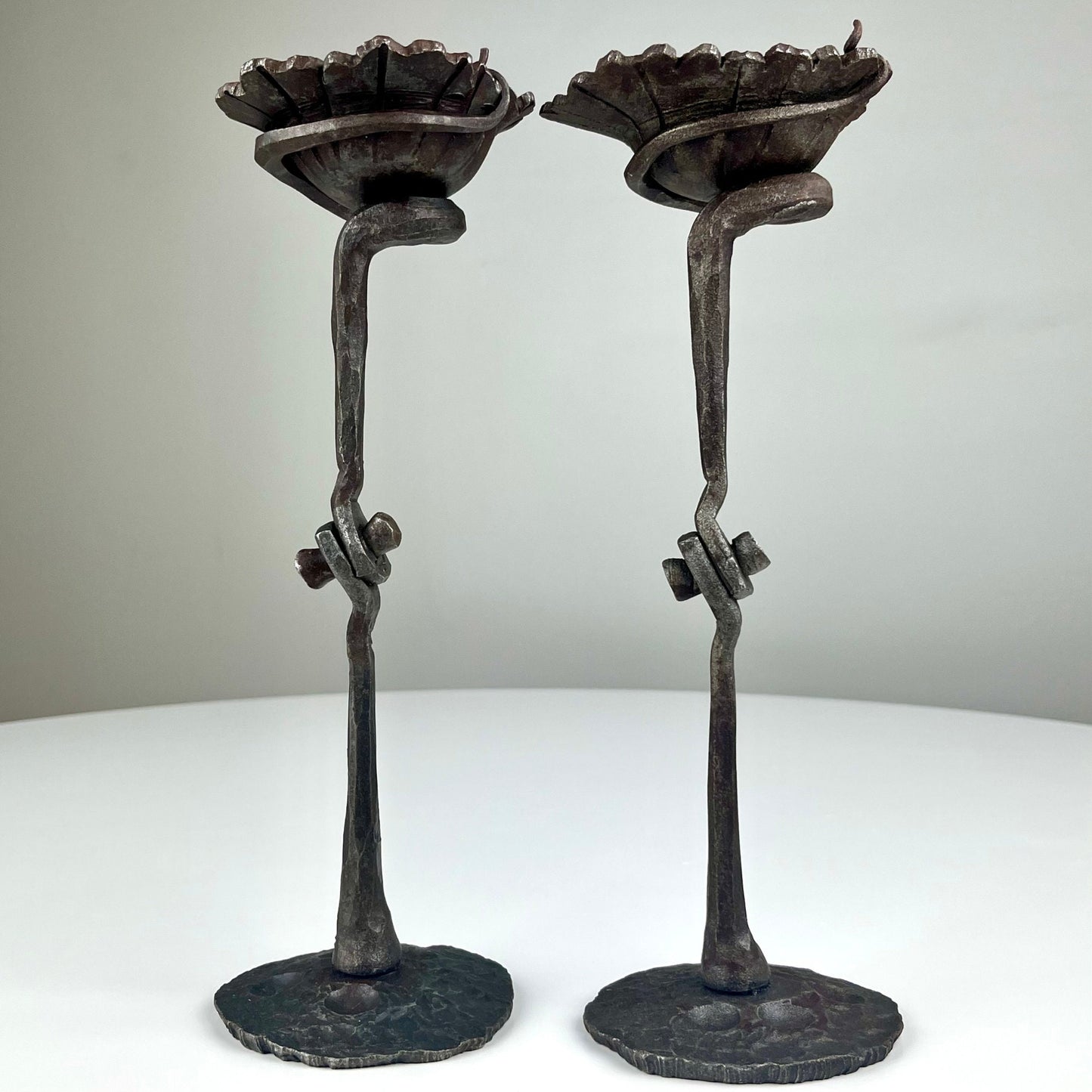 Hand Forged Industrial Flower Shaped Candle Holders