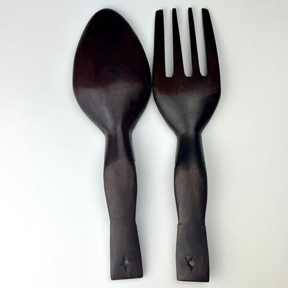 Hand Carved Fruitwood Spoon & Fork Set