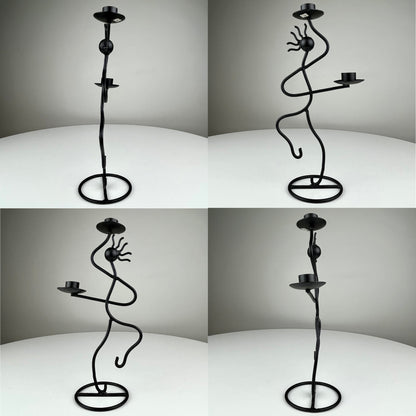 Abstract Wrought Iron Mexican Double Candlestick Holder