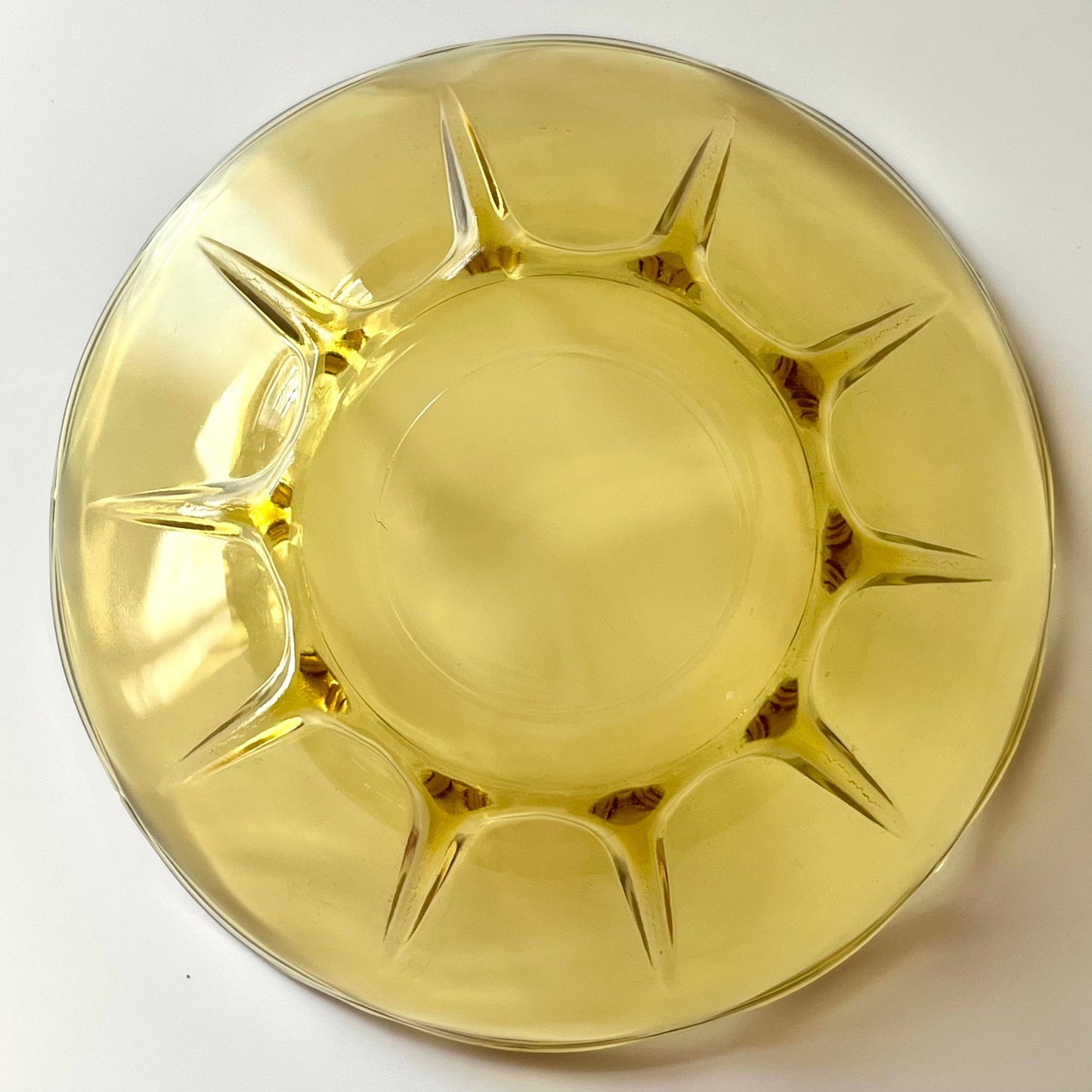 Amber Glass Serving Bowl with Scalloped Pattern