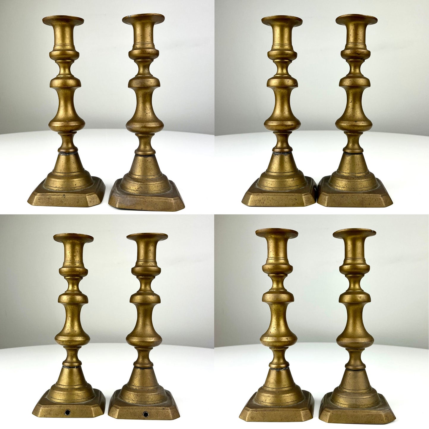 Aged Tapered Metal Candlestick Holders