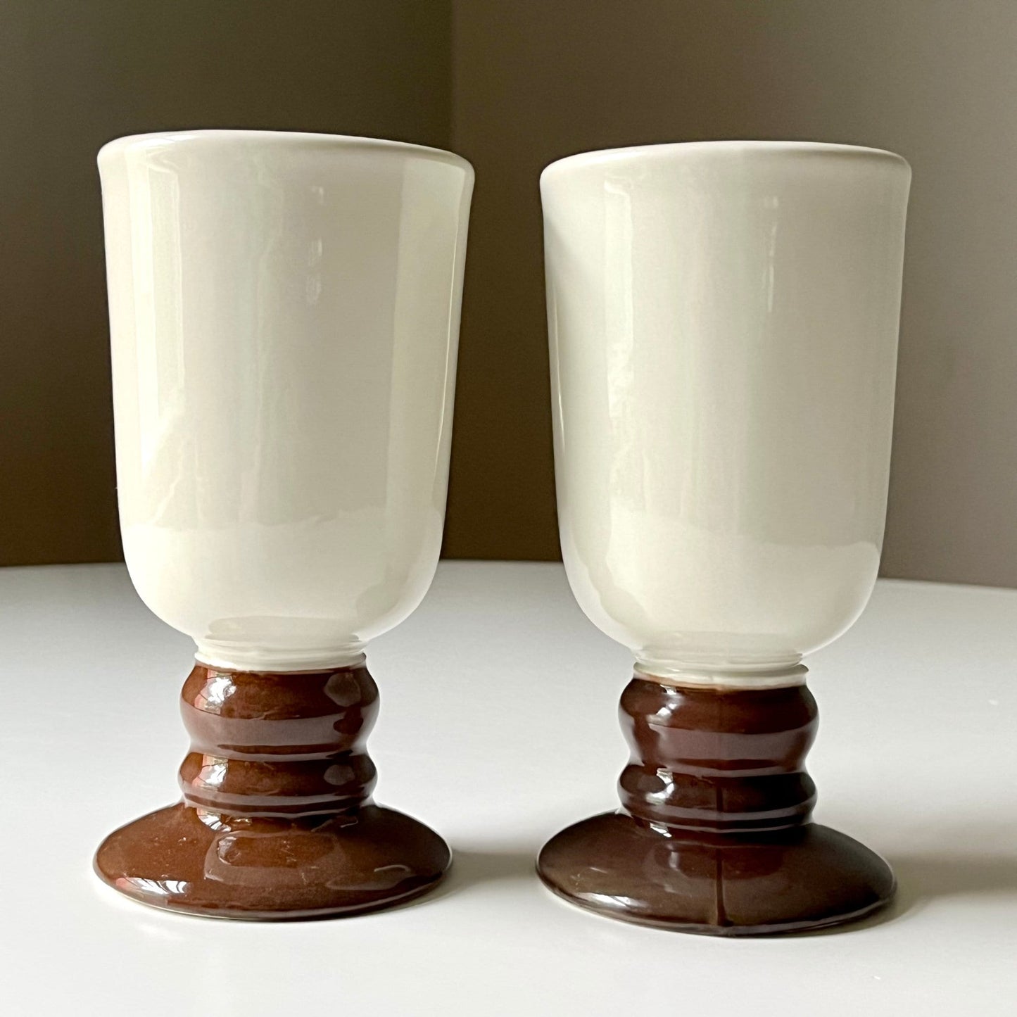 Cream & Brown Ceramic Pedestal Mugs by Hall