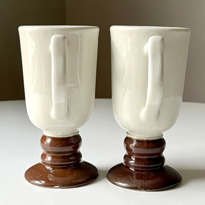 Cream & Brown Ceramic Pedestal Mugs by Hall