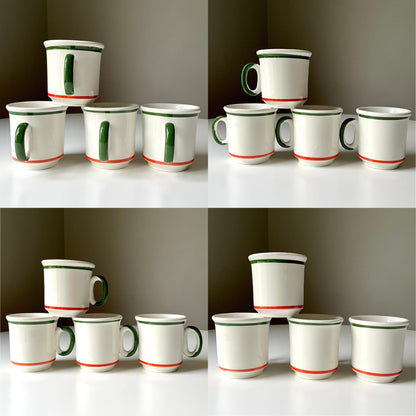 Italian Coffee Mugs with Orange & Green Accented Pattern