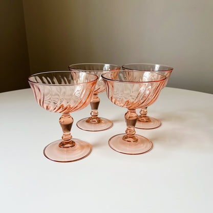 French Pink Champagne Coupes with a Rosaline Pattern