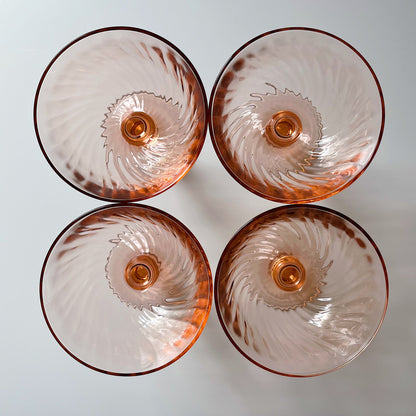 French Pink Champagne Coupes with a Rosaline Pattern