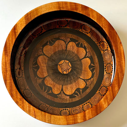 Handcrafted Mesquite Bowl with Intricate Floral Design