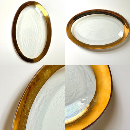 Clear Glass Oval Serving Plate with Thick Gold Rim