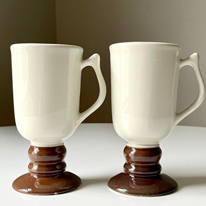 Cream & Brown Ceramic Pedestal Mugs by Hall