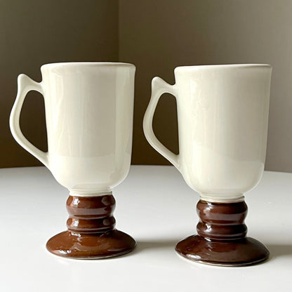 Cream & Brown Ceramic Pedestal Mugs by Hall