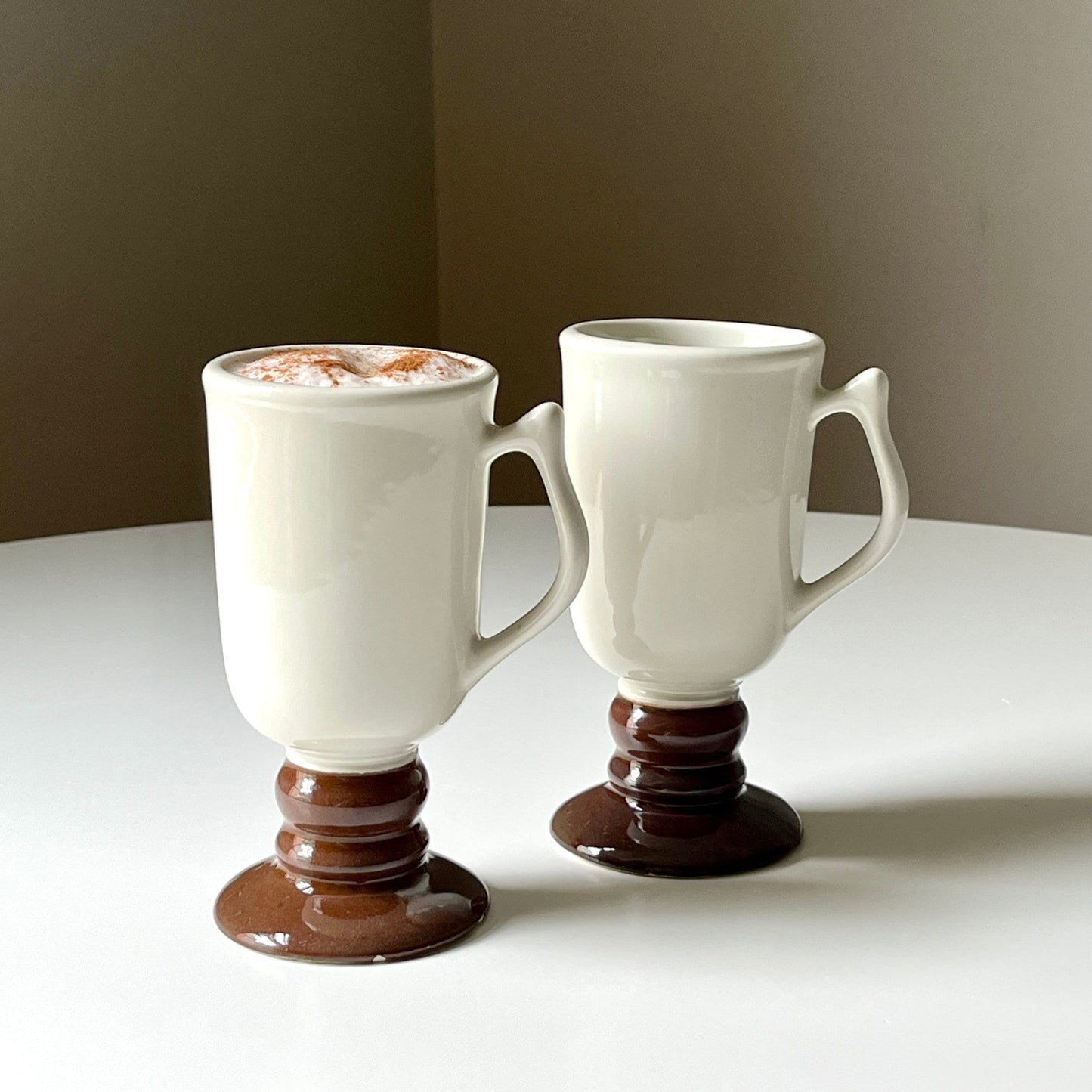 Cream & Brown Ceramic Pedestal Mugs by Hall