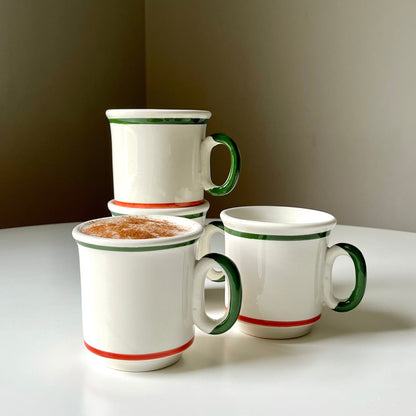 Italian Coffee Mugs with Orange & Green Accented Pattern