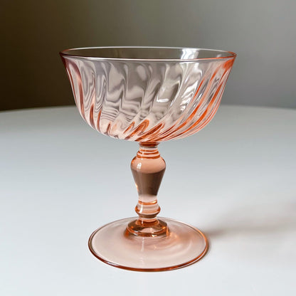 French Pink Champagne Coupes with a Rosaline Pattern