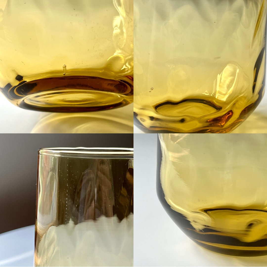 Amber Glass Tumblers with a Subtle Optical Pattern (Set of 4)