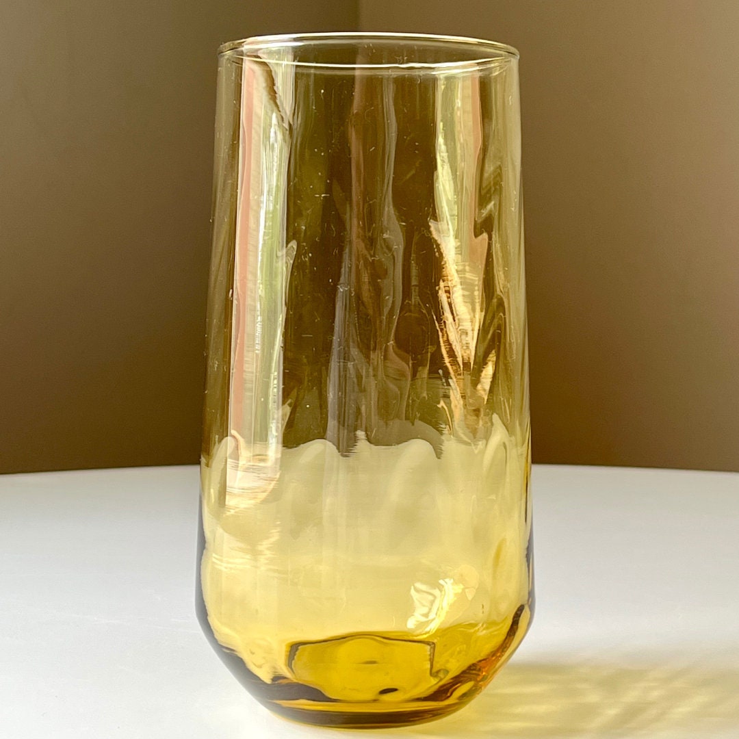 Amber Glass Tumblers with a Subtle Optical Pattern (Set of 4)