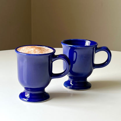 Cobalt Blue Ceramic Footed Coffee Mugs by Belterr