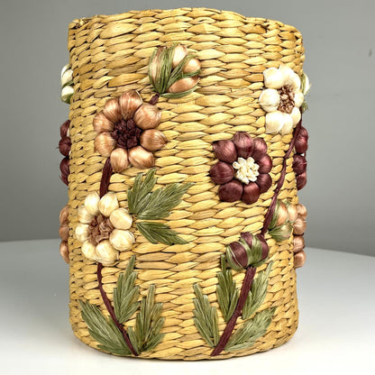 Vintage 1970s Woven Flower Raffia Planter