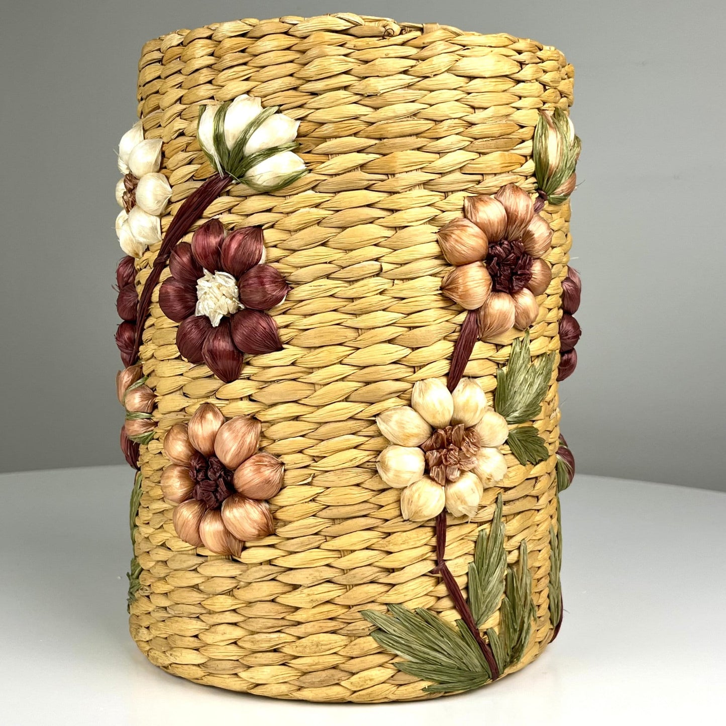 Vintage 1970s Woven Flower Raffia Planter