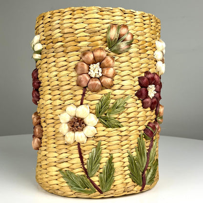 Vintage 1970s Woven Flower Raffia Planter