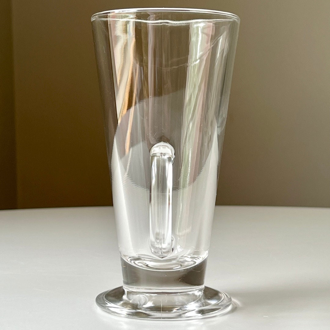 Sleek Tapered Clear Glass Irish Pedestal Coffee Mugs