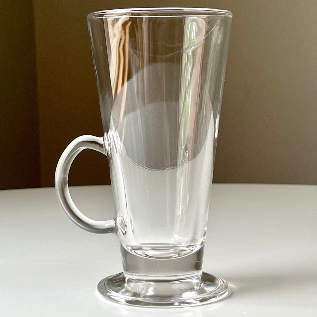 Sleek Tapered Clear Glass Irish Pedestal Coffee Mugs