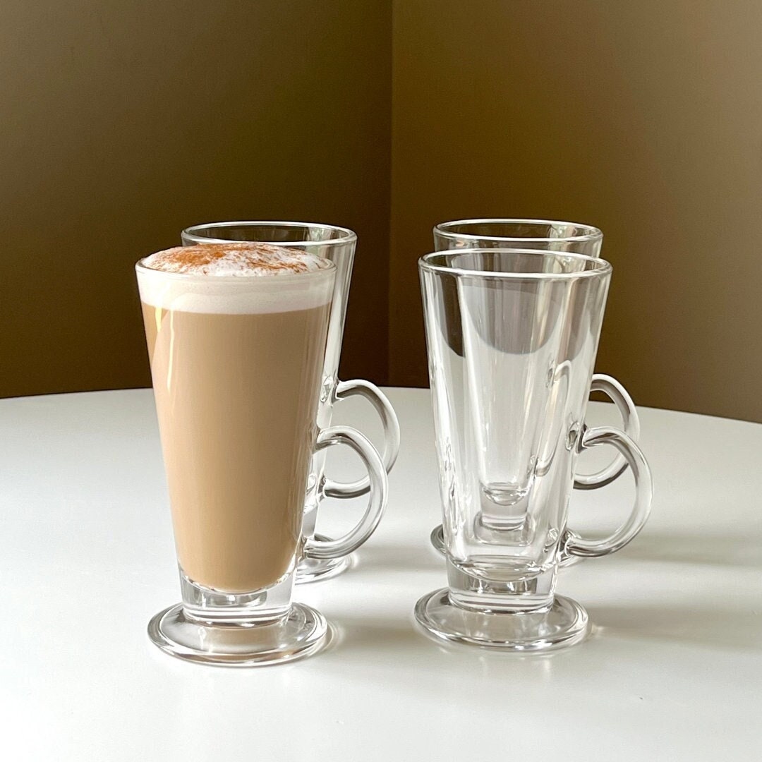 Sleek Tapered Clear Glass Irish Pedestal Coffee Mugs