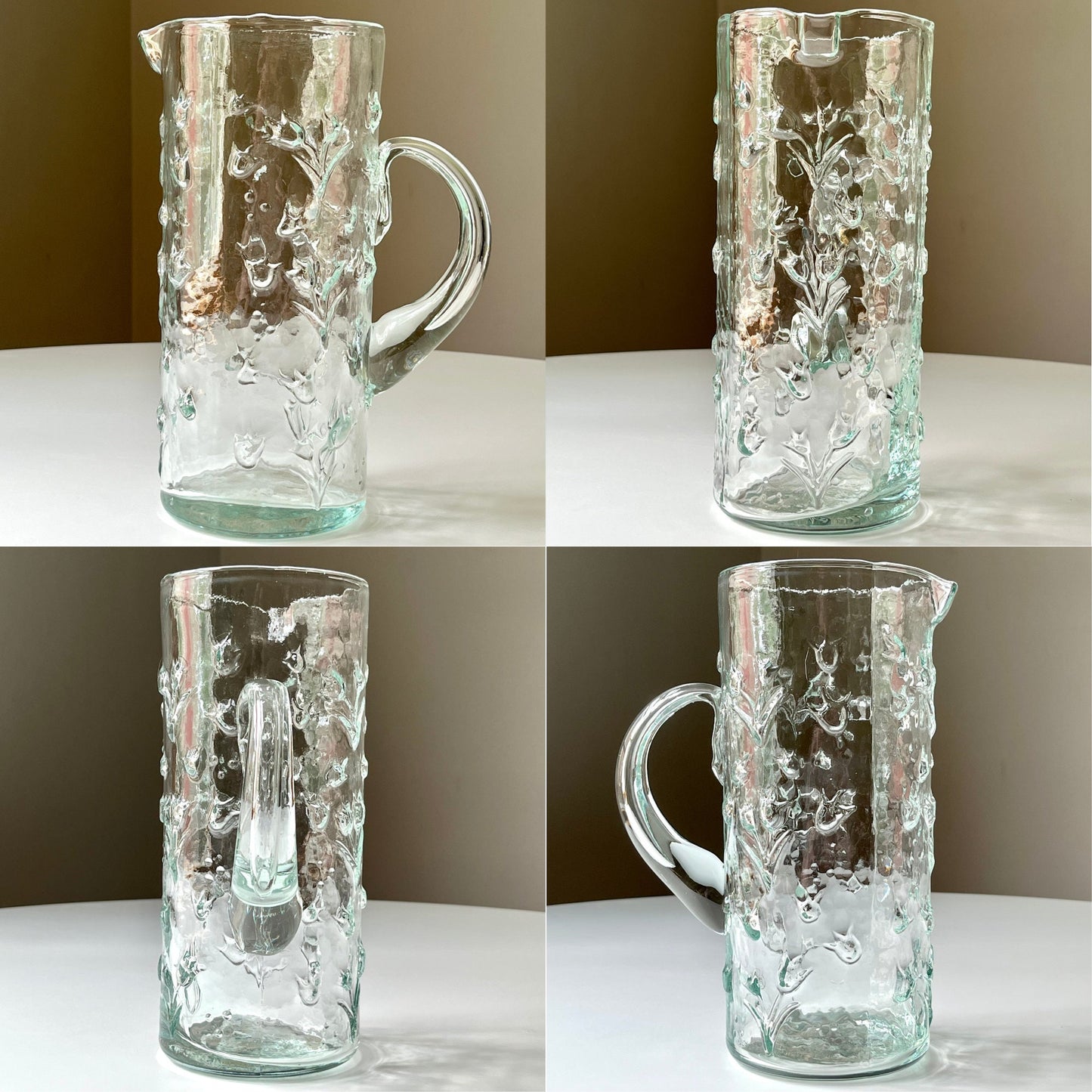 Pale Green Mold Blown Flower Glass Pitcher