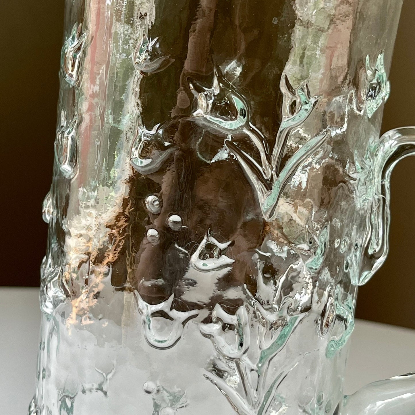 Pale Green Mold Blown Flower Glass Pitcher