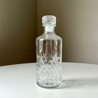 Cylindrical Liquor Decanter with Embossed Diamond Pattern