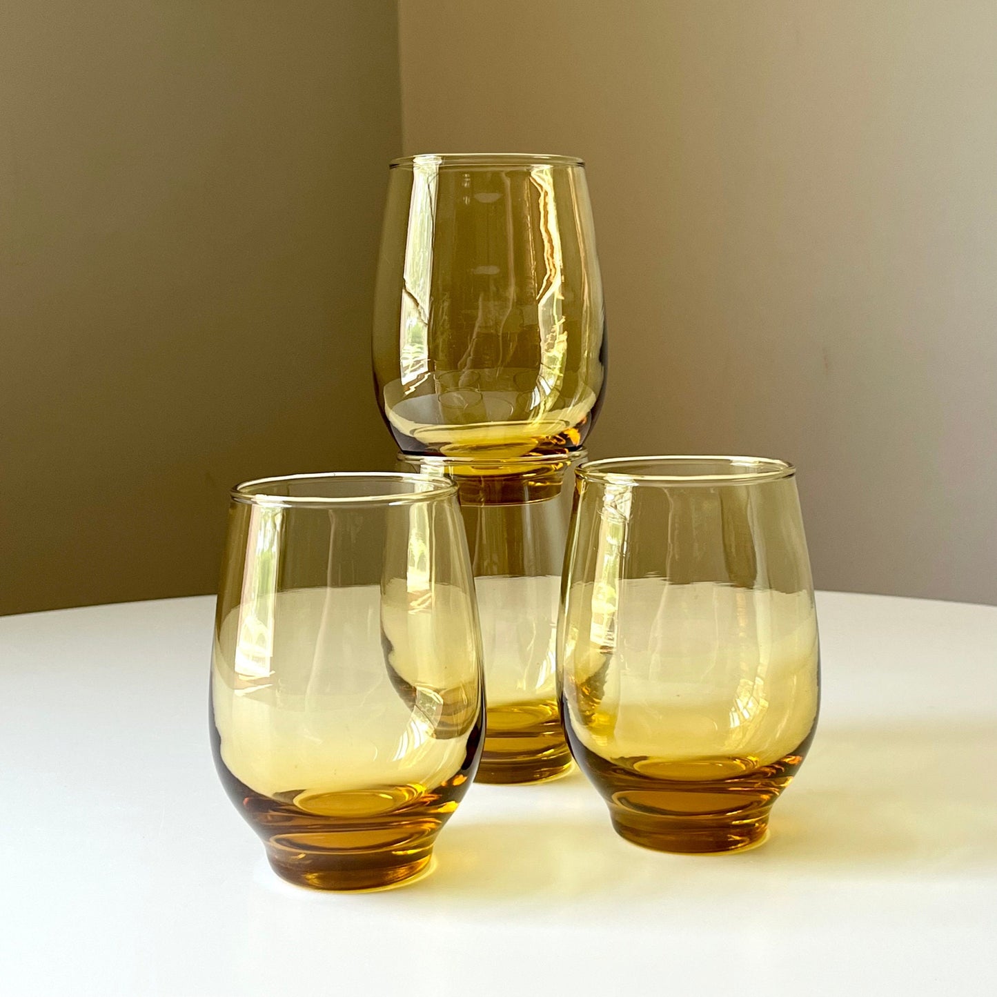 Amber Glass Tempo Flat Tumblers by Libbey Glass Company