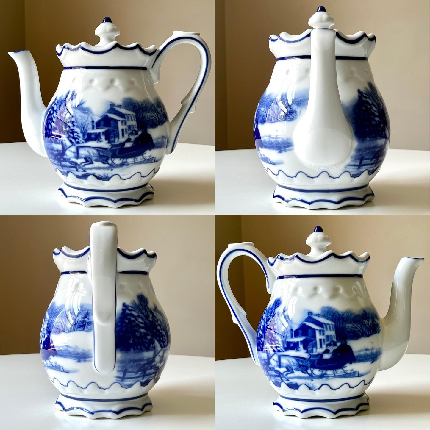 Ceramic Teapot with an Intricate Country Scene