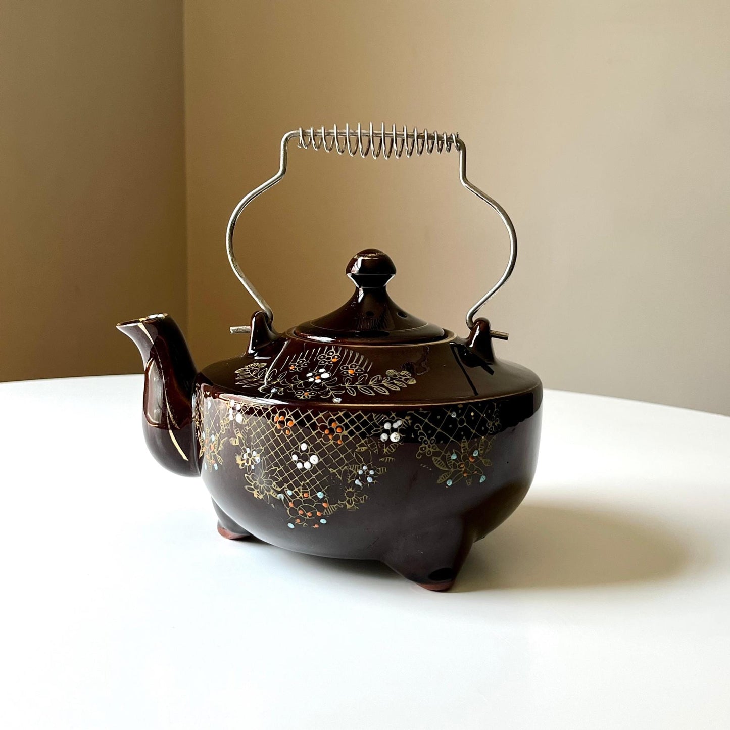 Floral Japanese Style Footed Ceramic Teapot