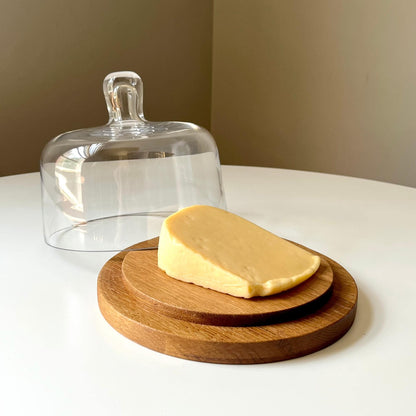 Light Wood Cheese Board with Glass Dome Lid