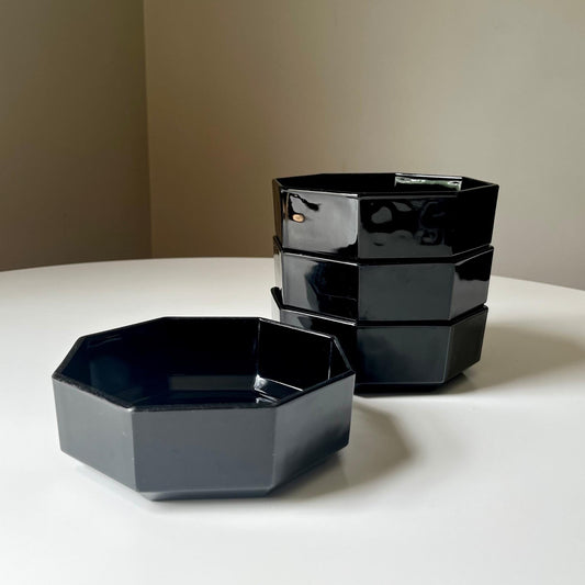 French Black Glass Octagon Shaped Bowls