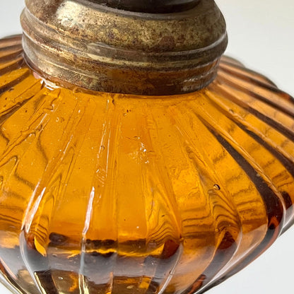 Amber Hurricane Lamp with Brass Accents