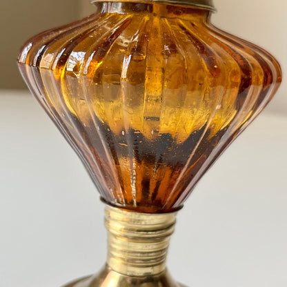 Amber Hurricane Lamp with Brass Colored Accents