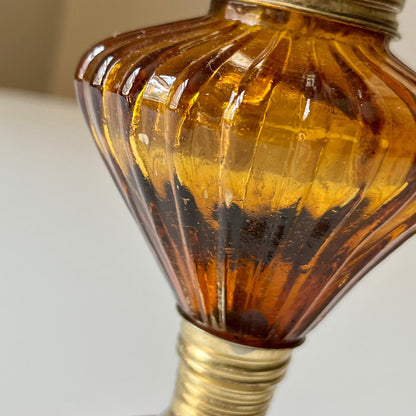 Amber Hurricane Lamp with Brass Colored Accents