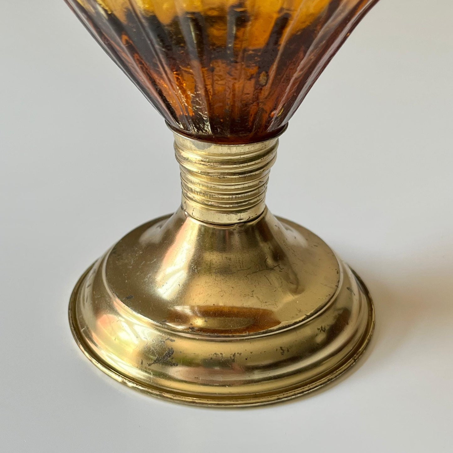 Amber Hurricane Lamp with Brass Colored Accents