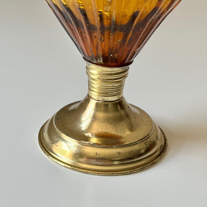 Amber Hurricane Lamp with Brass Colored Accents