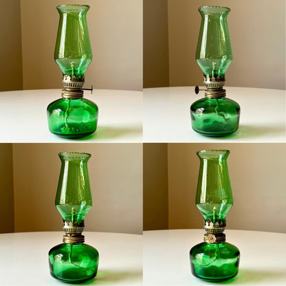 Avocado Green Glass Hurricane Lamp