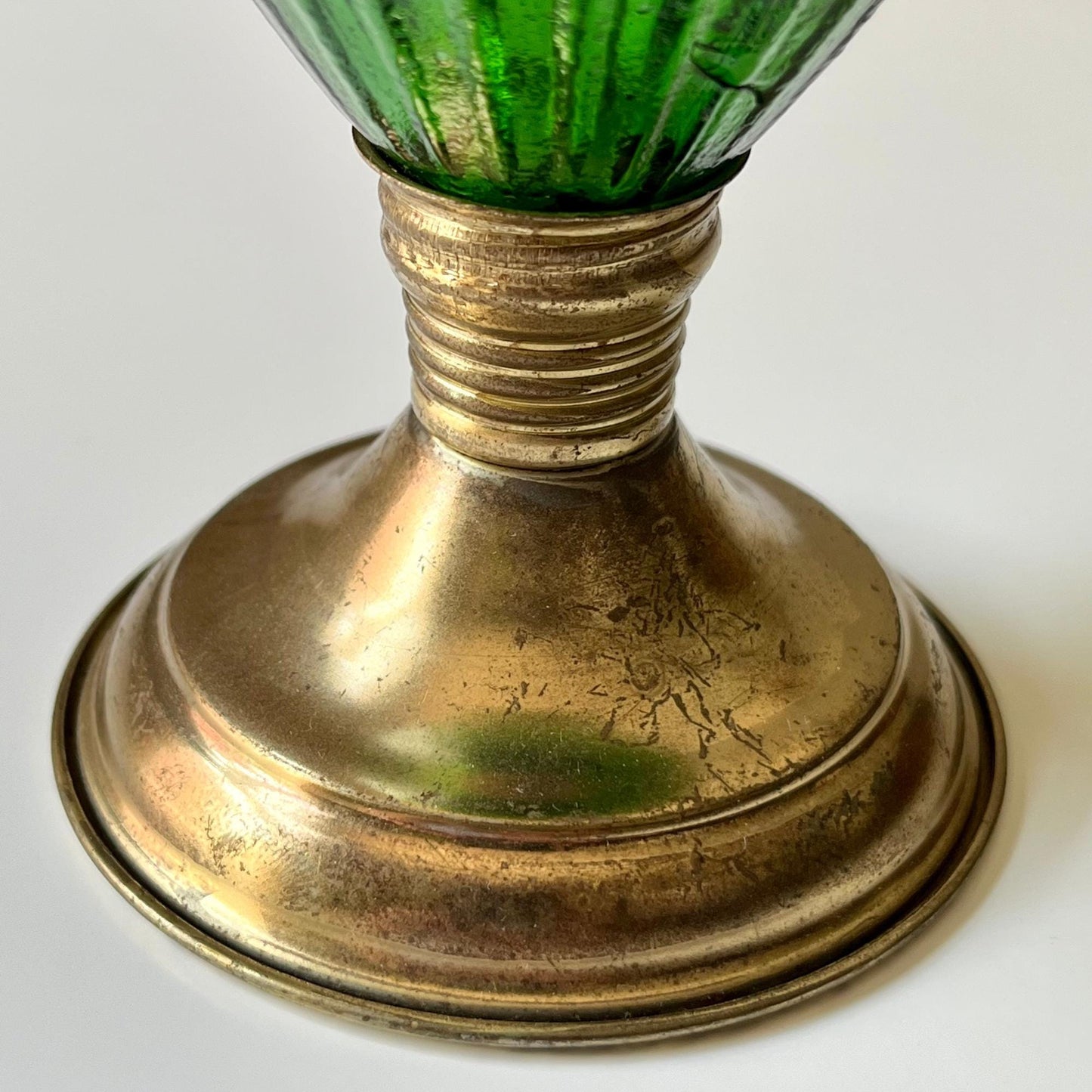 Green Hurricane Lamp with Brass Accents