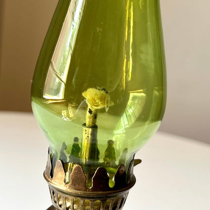 Green Hurricane Lamp with Brass Accents