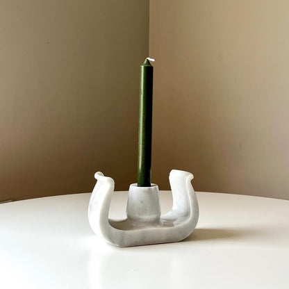 Solid White Marble Candle Holder