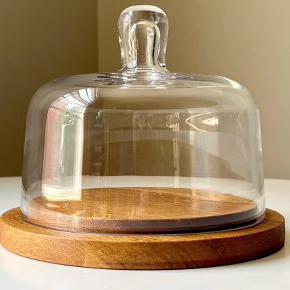 Light Wood Cheese Board with Glass Dome Lid