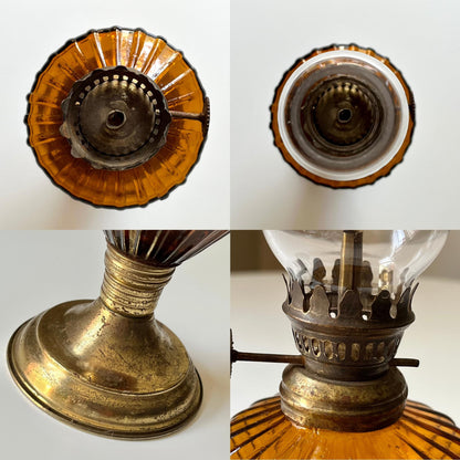 Amber Hurricane Lamp with Brass Accents