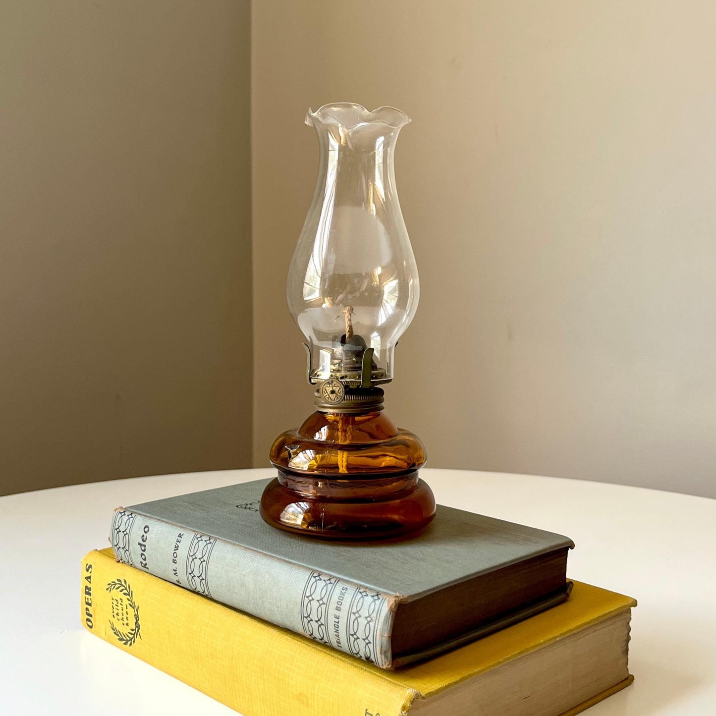 Japanese Amber Hurricane Lamp with Rounded Base