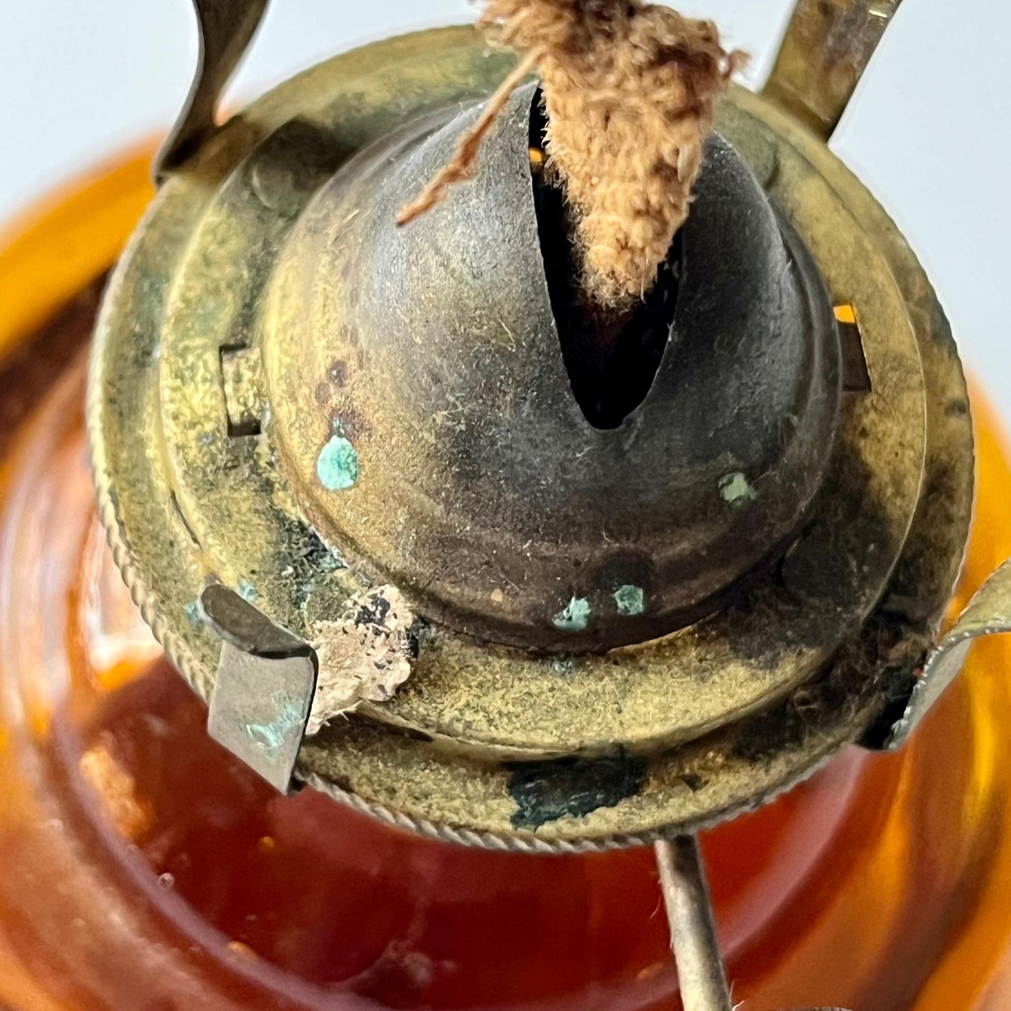 Japanese Amber Hurricane Lamp with Rounded Base