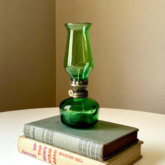 Avocado Green Glass Hurricane Lamp