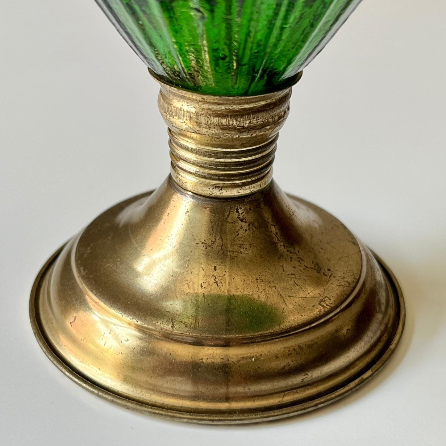 Green Hurricane Lamp with Brass Accents